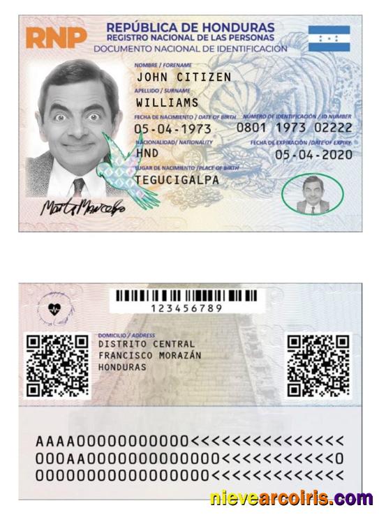 Honduras identity card, with fonts, version 2